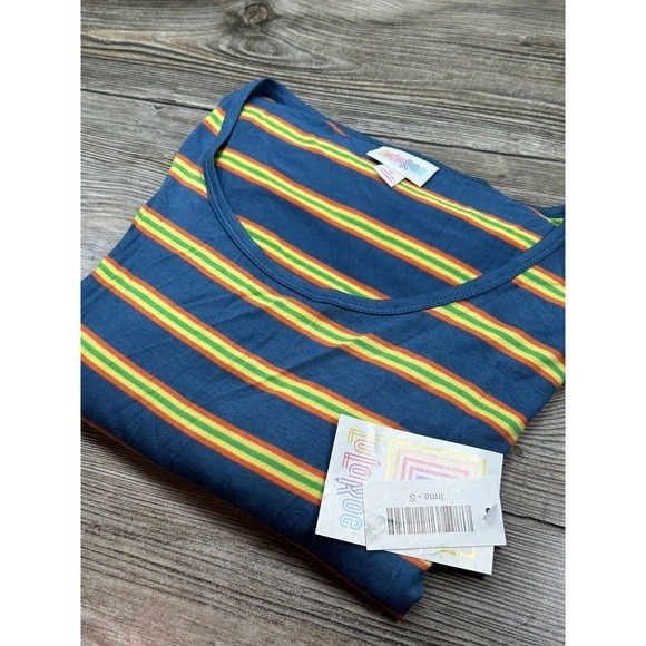 Lularoe Small‎ Irma Tunic Blue with Orange Green and Yellow Stripes Shirt NWT - Picture 3 of 10